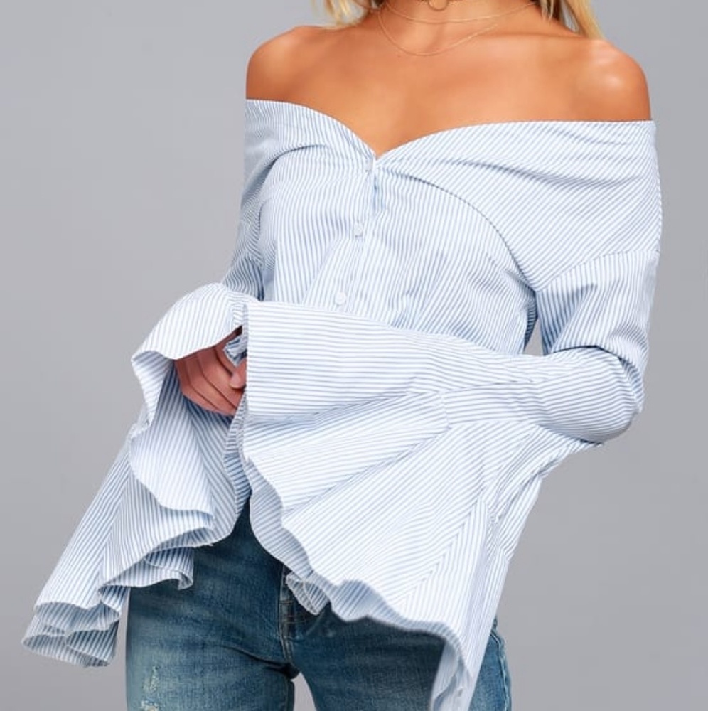 Blue and White Striped Off-the-Shoulder Top